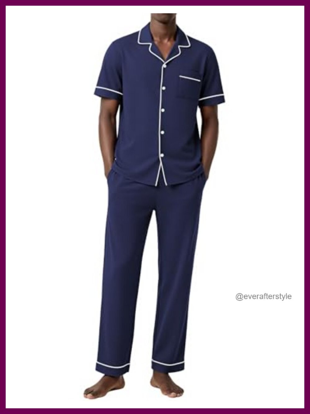 Men's Cotton Spandex Pajama Set Short Sleeve Button Down Loungewear